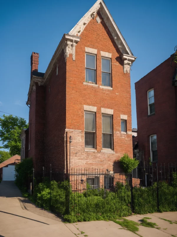 simple brick 19th century 2 story house with a gab